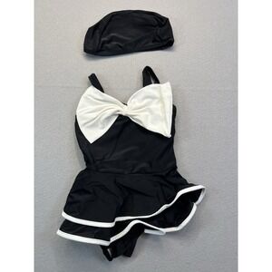 Baby Toddler Girl Swimsuit Set 24 Months Retro Bow knot Front & Swim Hat Black